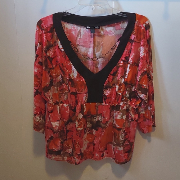 Orange, Coral & Brown Trim Embellished Top - Picture 9 of 15